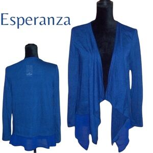 ESPERANZA Blue Asymmetric Open Cardigan Women’s Small NWT